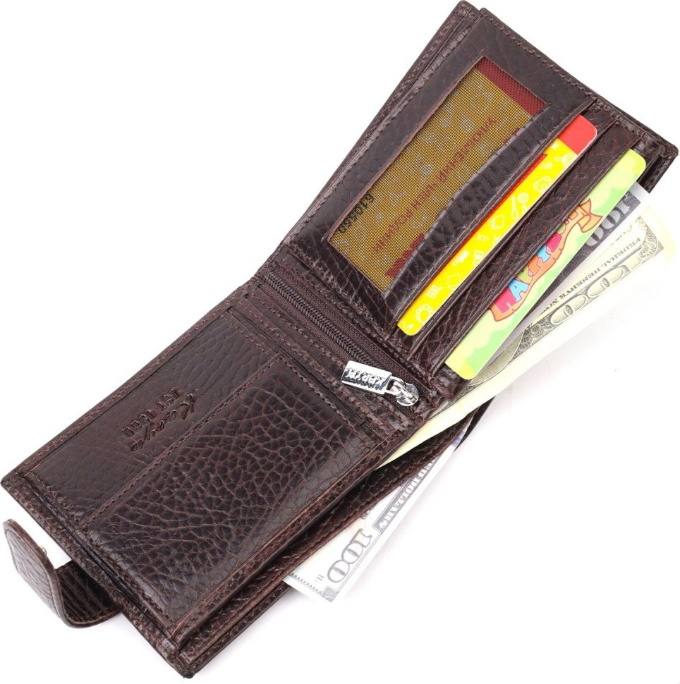 Чоловічий коричневий гаманець з натуральної шкіри з хлястиком KARYA (2421076)