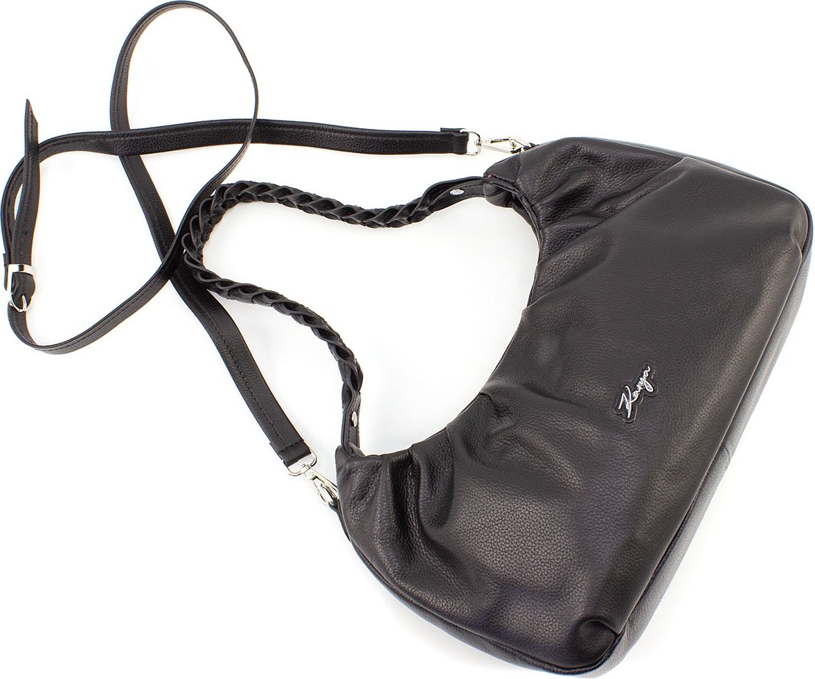 Женская кожаная сумка-хобо из натуральной кожи черного цвета KARYA (21023)