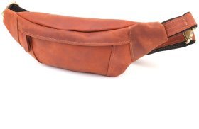 Вместительная мужская сумка-бананка из винтажной кожи рыжего цвета Shvigel 95090