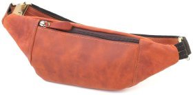 Вместительная мужская сумка-бананка из винтажной кожи рыжего цвета Shvigel 95090