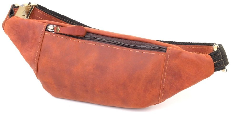 Вместительная мужская сумка-бананка из винтажной кожи рыжего цвета Shvigel 95090 modnotak фото №2