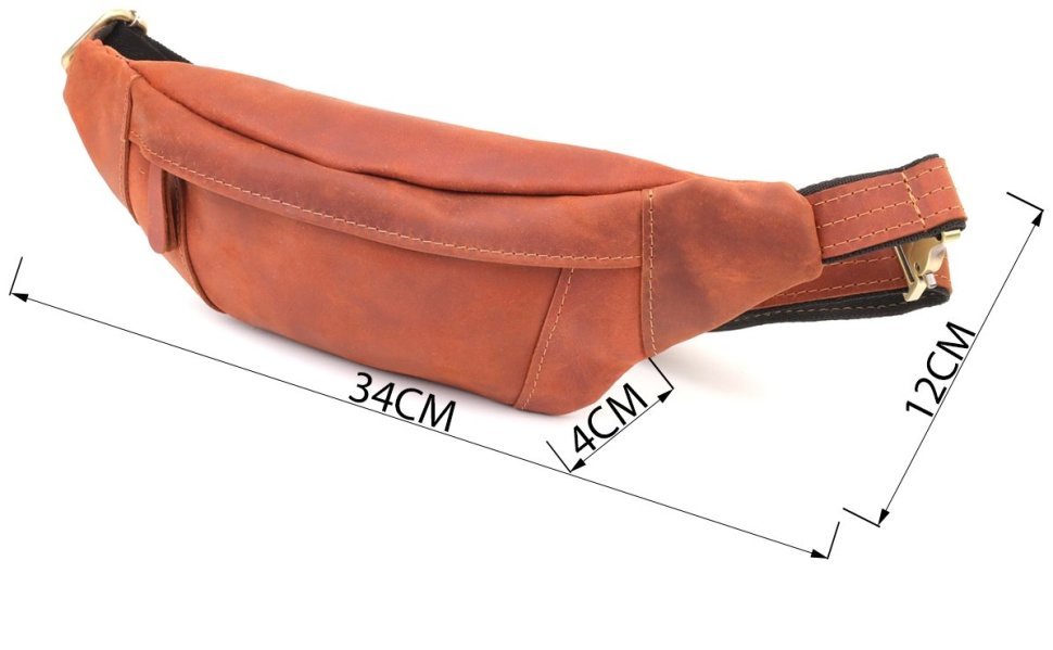 Вместительная мужская сумка-бананка из винтажной кожи рыжего цвета Shvigel 95090 modnotak фото №3
