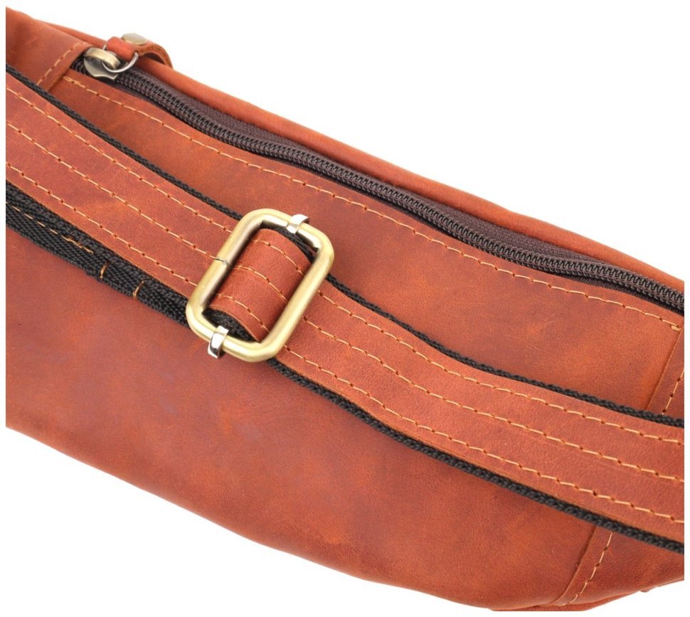 Вместительная мужская сумка-бананка из винтажной кожи рыжего цвета Shvigel 95090 modnotak фото №5