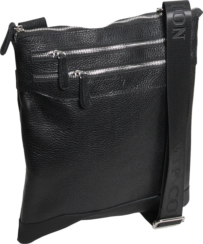 Добротная кожаная мужская сумка на плечо черного цвета Vip Collection (21090)