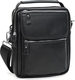 Чоловіча вертикальна шкіряна сумка-барсетка чорного кольору з ручкою Keizer (21361)