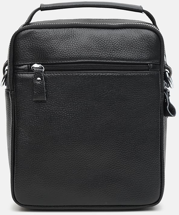 Мужская вертикальная кожаная сумка-барсетка черного цвета с ручкой Keizer (21361)