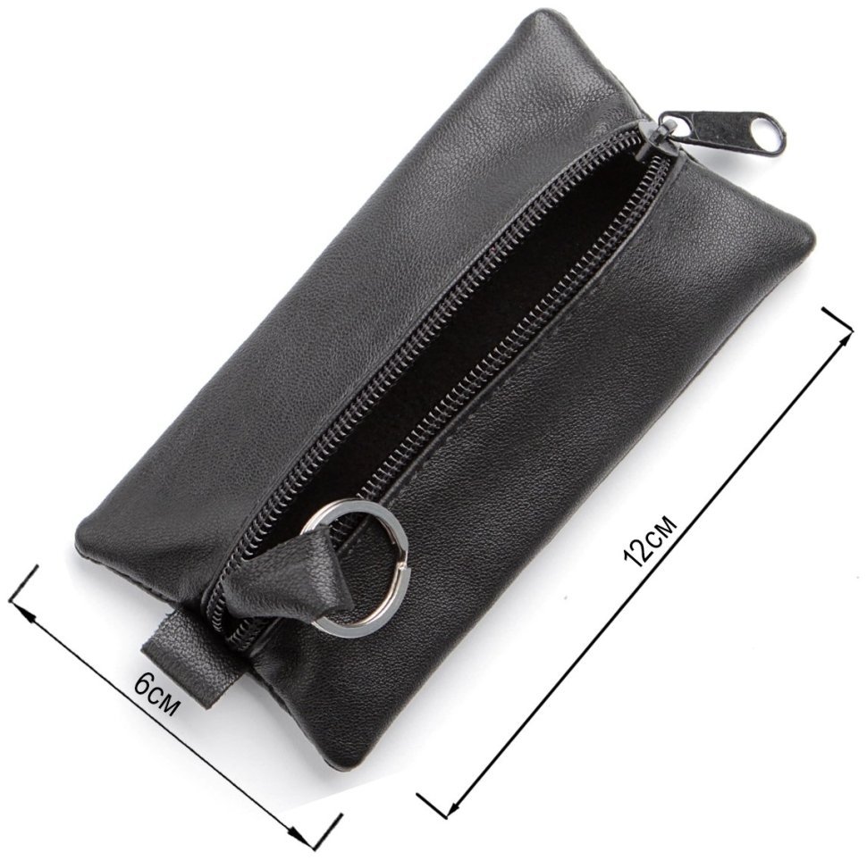 Містка недорога чорна ключниця з натуральної шкіри на блискавці Shvigel (2415203) modnotak фото №8