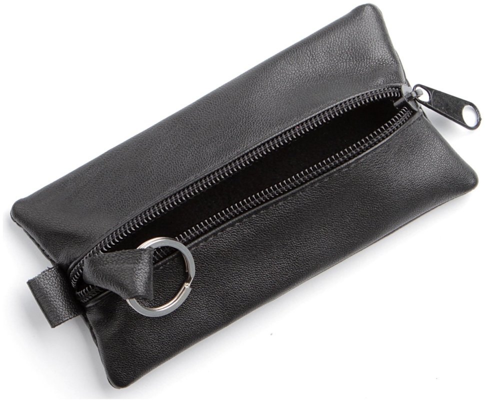 Містка недорога чорна ключниця з натуральної шкіри на блискавці Shvigel (2415203) modnotak фото №10