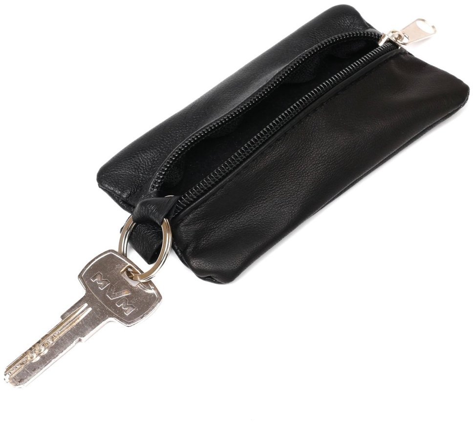 Містка недорога чорна ключниця з натуральної шкіри на блискавці Shvigel (2415203) modnotak фото №15