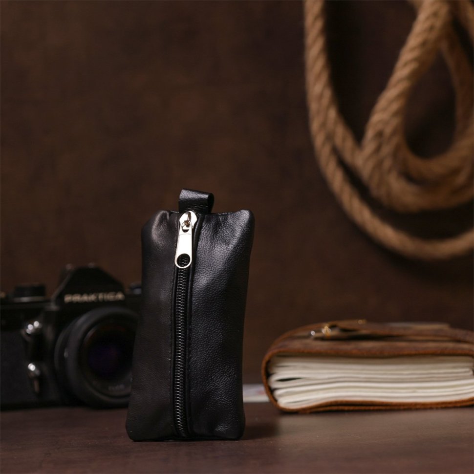 Містка недорога чорна ключниця з натуральної шкіри на блискавці Shvigel (2415203) modnotak фото №16