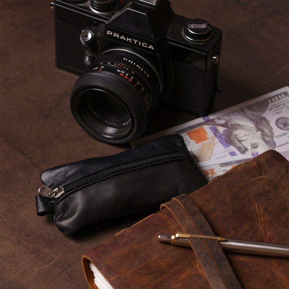 Містка недорога чорна ключниця з натуральної шкіри на блискавці Shvigel (2415203) modnotak фото №17