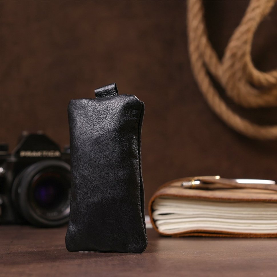 Містка недорога чорна ключниця з натуральної шкіри на блискавці Shvigel (2415203) modnotak фото №18