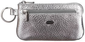 Кожаная женская ключница с кольцом для крепления к сумке Desisan 106690 серебристого цвета