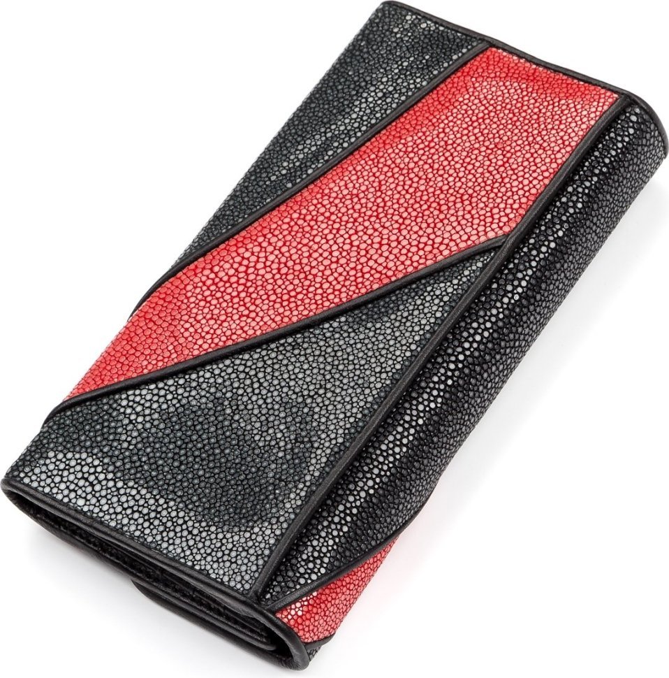 Чорно-червоний жіночий гаманець з натуральної шкіри морського ската STINGRAY LEATHER (024-18117)