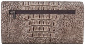 Большой женский кошелек на магните с фактурой под крокодила Desisan 107190 бежевого цвета