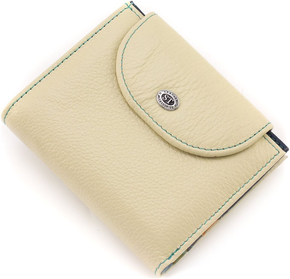 Молочний жіночий гаманець із натуральної шкіри флотар із монетницею ST Leather 1767290