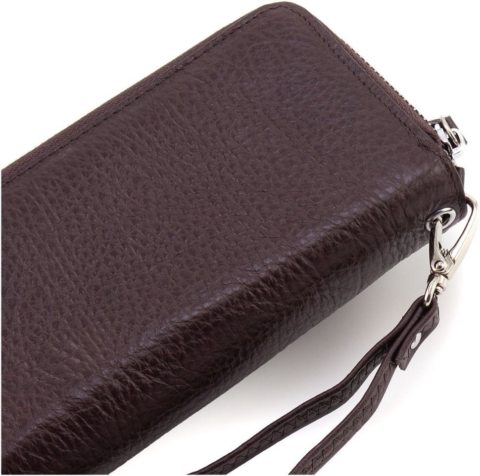 Кожаный женский кошелек коричневого цвета на две молнии ST Leather 1767390