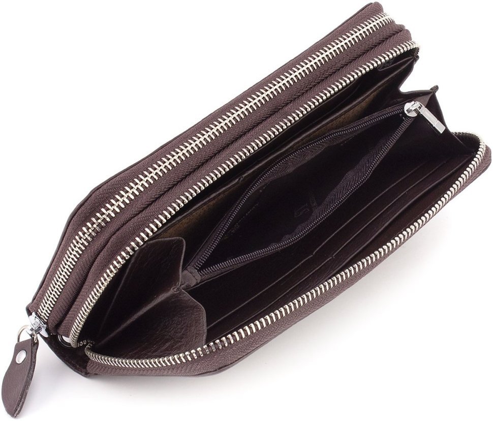 Шкіряний жіночий гаманець коричневого кольору на дві блискавки ST Leather 1767390