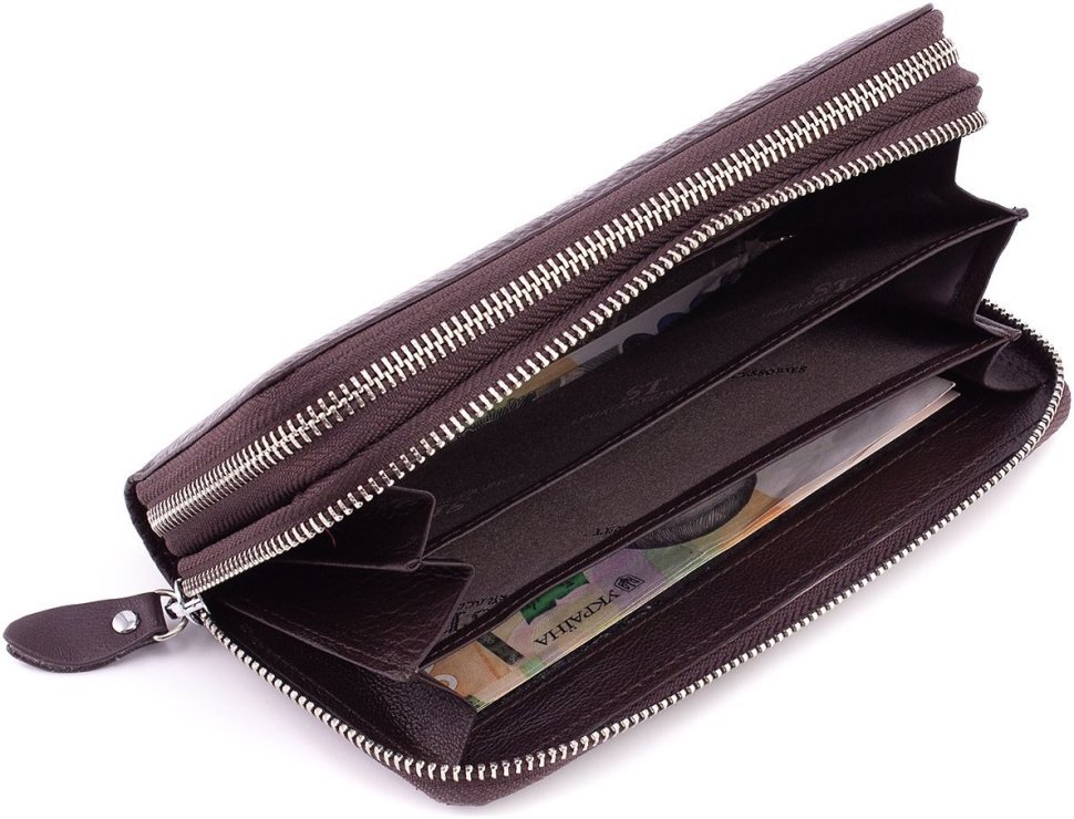 Шкіряний жіночий гаманець коричневого кольору на дві блискавки ST Leather 1767390