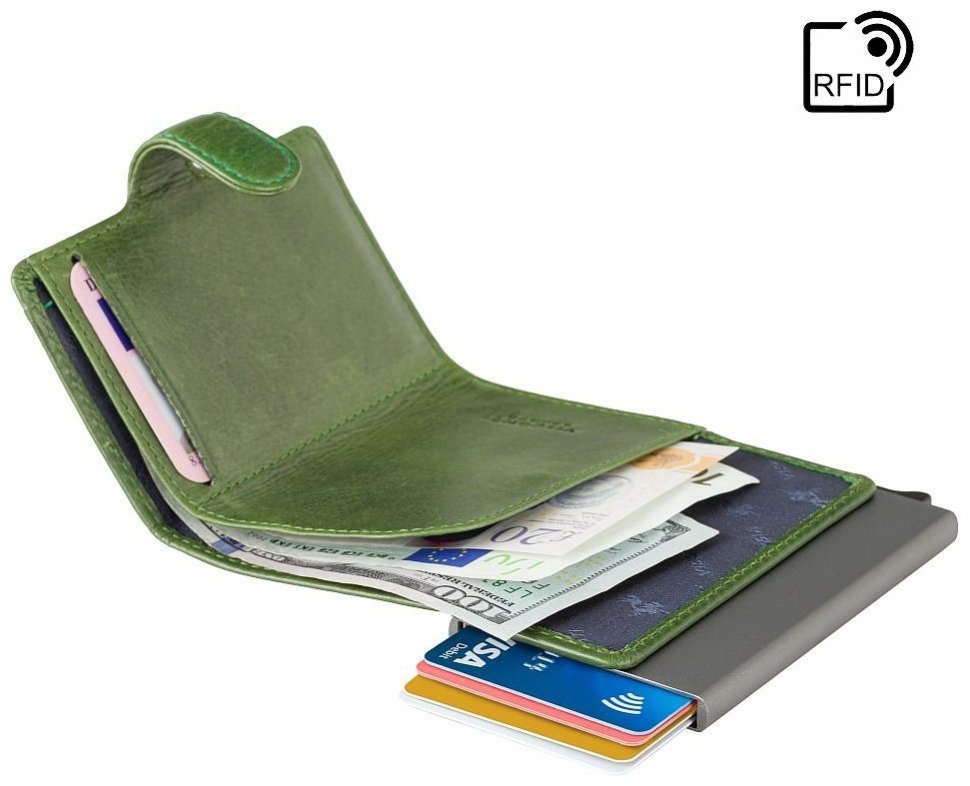 Чоловічий гаманець-картхолдер із натуральної шкіри зеленого кольору Visconti Fireblade 77390