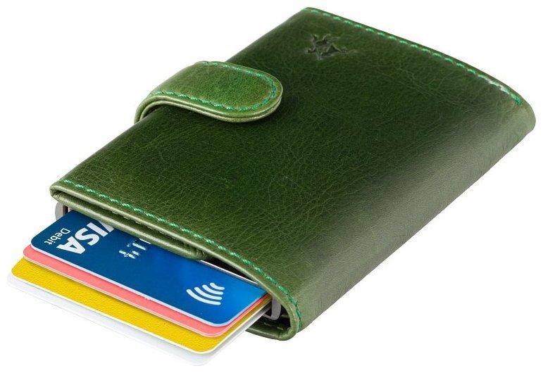 Чоловічий гаманець-картхолдер із натуральної шкіри зеленого кольору Visconti Fireblade 77390