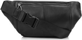 Поясная мужская бананка из гладкой кожи черного цвета Tiding Bag 77490