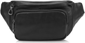 Поясная мужская бананка из гладкой кожи черного цвета Tiding Bag 77490