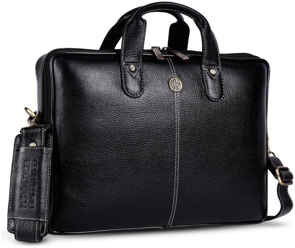 Мужская сумка из фактурной кожи для ноутбука до 13" через плечо Hammonds Flycatcher LB105 черного цвета 107990 modnotak фото №3