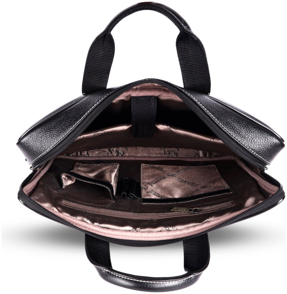 Мужская сумка из фактурной кожи для ноутбука до 13" через плечо Hammonds Flycatcher LB105 черного цвета 107990 modnotak фото №4