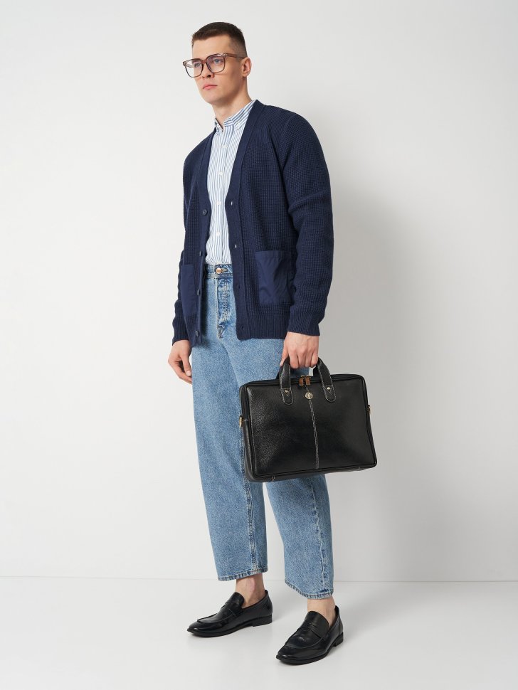 Мужская сумка из фактурной кожи для ноутбука до 13" через плечо Hammonds Flycatcher LB105 черного цвета 107990 modnotak фото №8