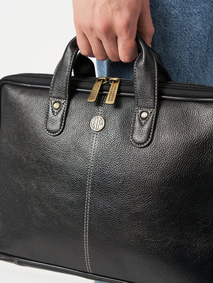 Мужская сумка из фактурной кожи для ноутбука до 13" через плечо Hammonds Flycatcher LB105 черного цвета 107990 modnotak фото №9