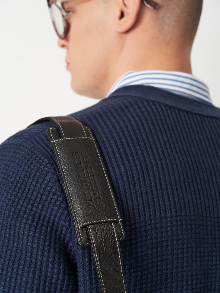 Мужская сумка из фактурной кожи для ноутбука до 13" через плечо Hammonds Flycatcher LB105 черного цвета 107990 modnotak фото №10