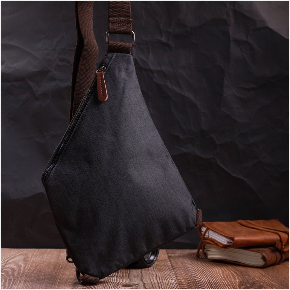 Текстильна чоловіча сумка-слінг чорного кольору Vintage 2422196