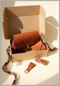 Жіночий набір аксесуарів на подарунок із натуральної шкіри світло-коричневого кольору BlankNote 78590