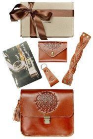 Жіночий набір аксесуарів на подарунок із натуральної шкіри світло-коричневого кольору BlankNote 78590
