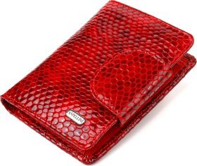 Червоний лакований жіночий гаманець із натуральної шкіри з тисненням під змію CANPELLINI (2421682)