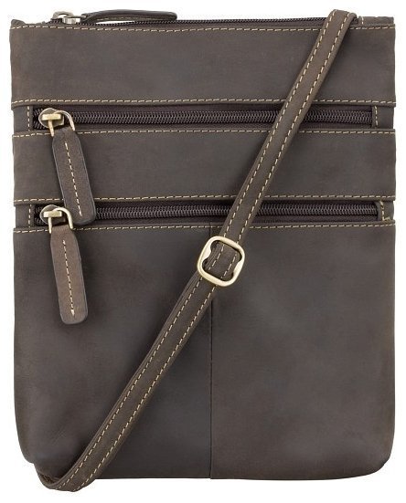 Наплечна сумка з натуральної вінтажної шкіри темно-коричневого кольору Visconti Slim Bag 68890