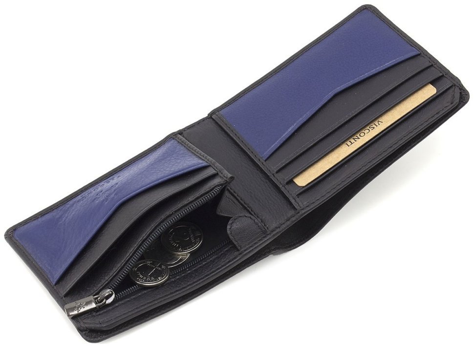 Черное мужское портмоне из натуральной кожи без фиксации Visconti Sword 68990