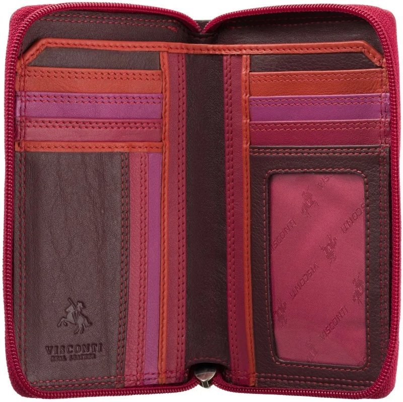 Средний женский кошелек из натуральной кожи фиолетово-розового цвета на молнии Visconti Aruba 69290