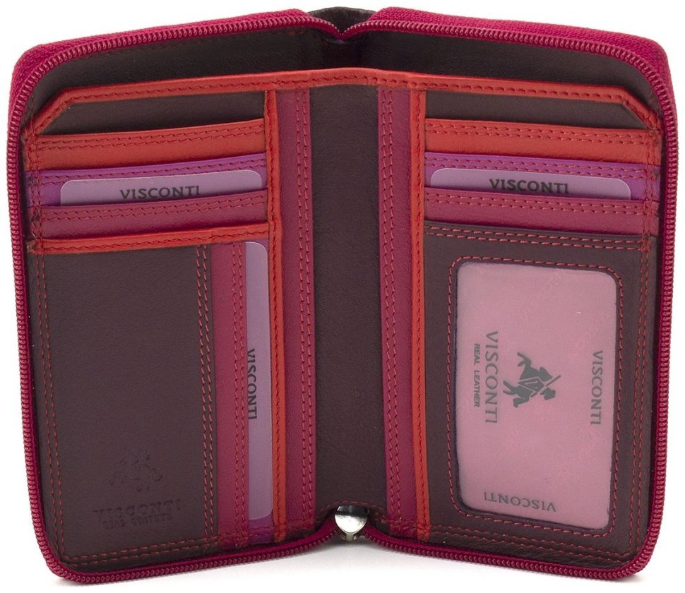 Средний женский кошелек из натуральной кожи фиолетово-розового цвета на молнии Visconti Aruba 69290