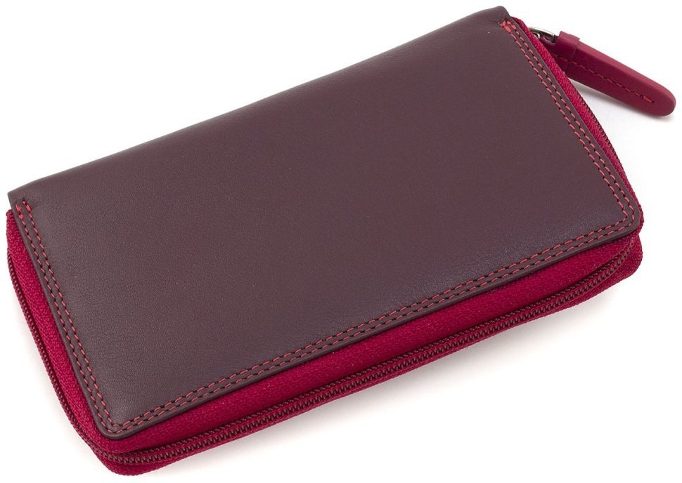 Середній жіночий гаманець з натуральної шкіри фіолетово-рожевого кольору на блискавці Visconti Aruba 69290