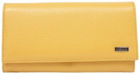 Просторий жіночий гаманець із фактурної шкіри гірчичного кольору із клапаном Desisan 79790