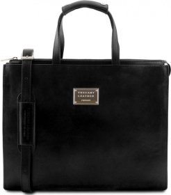 Жіночий діловий портфель із натуральної шкіри чорного кольору на три відділення Tuscany Leather (21787)
