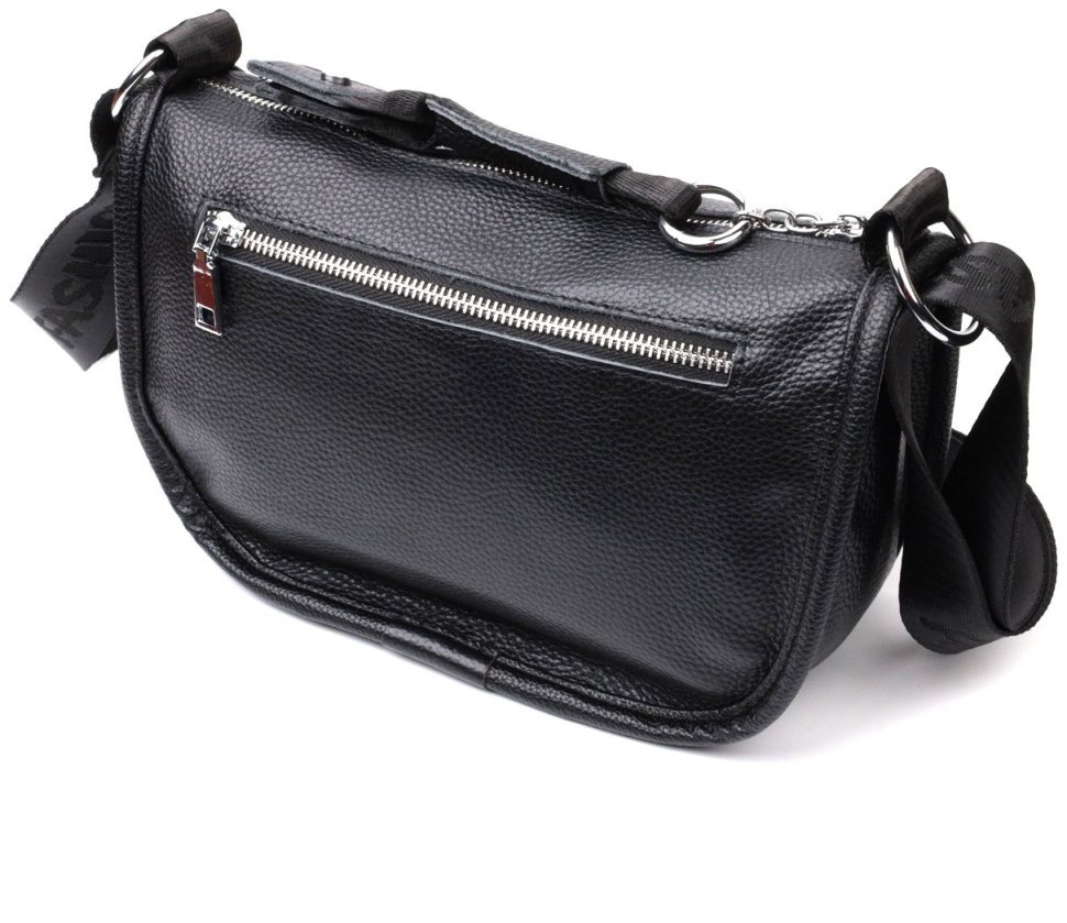 Жіноча сумка із зернистої шкіри чорного кольору з лямкою на плече Vintage 2422253