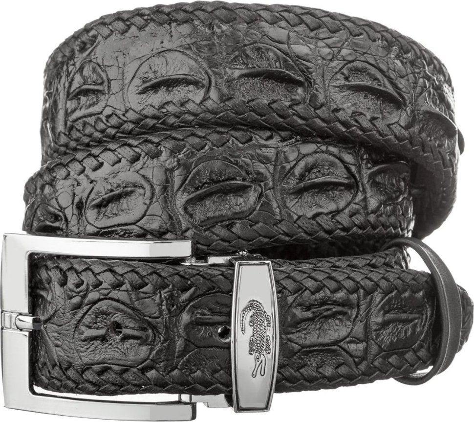 Черный мужской ремень из настоящей кожи крокодила CROCODILE LEATHER (024-18601) modnotak фото №1