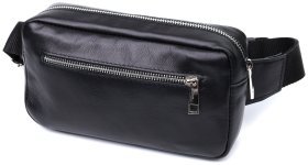 Прямокутна сумка-бананка для чоловіків із натуральної глянсової шкіри Shvigel 91091 Чорна