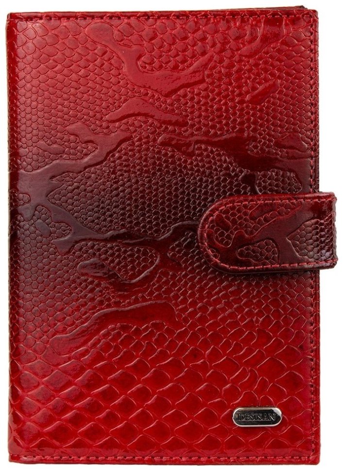 Красная женская обложка из натуральной кожи под змею для паспорта и автодокументов Desisan 81691 modnotak фото №1
