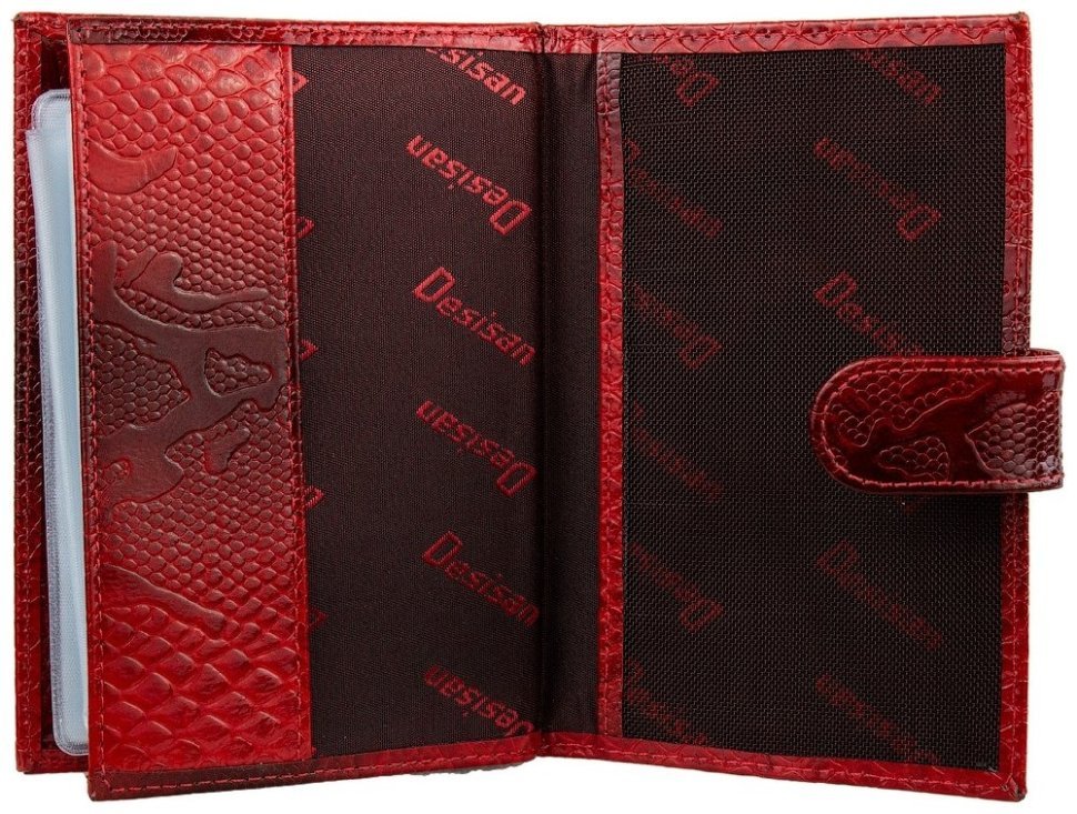 Красная женская обложка из натуральной кожи под змею для паспорта и автодокументов Desisan 81691 modnotak фото №3