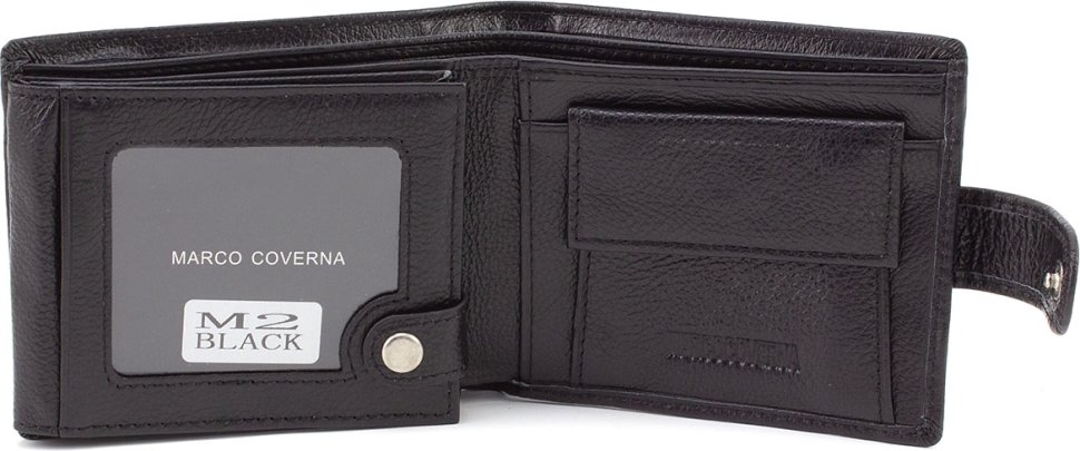 Чорне чоловіче портмоне горизонтального формату з натуральної шкіри Marco Coverna (21587)