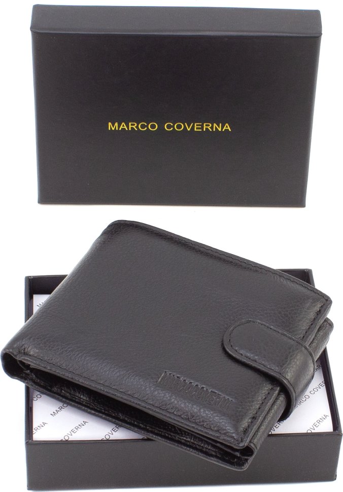 Черное мужское портмоне горизонтального формата из натуральной кожи Marco Coverna (21587)